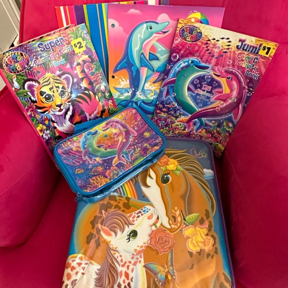 Lisa Frank Bundle Zip Up Binder Pouch Stickers Lollipop Chaser Dancing Dolphins